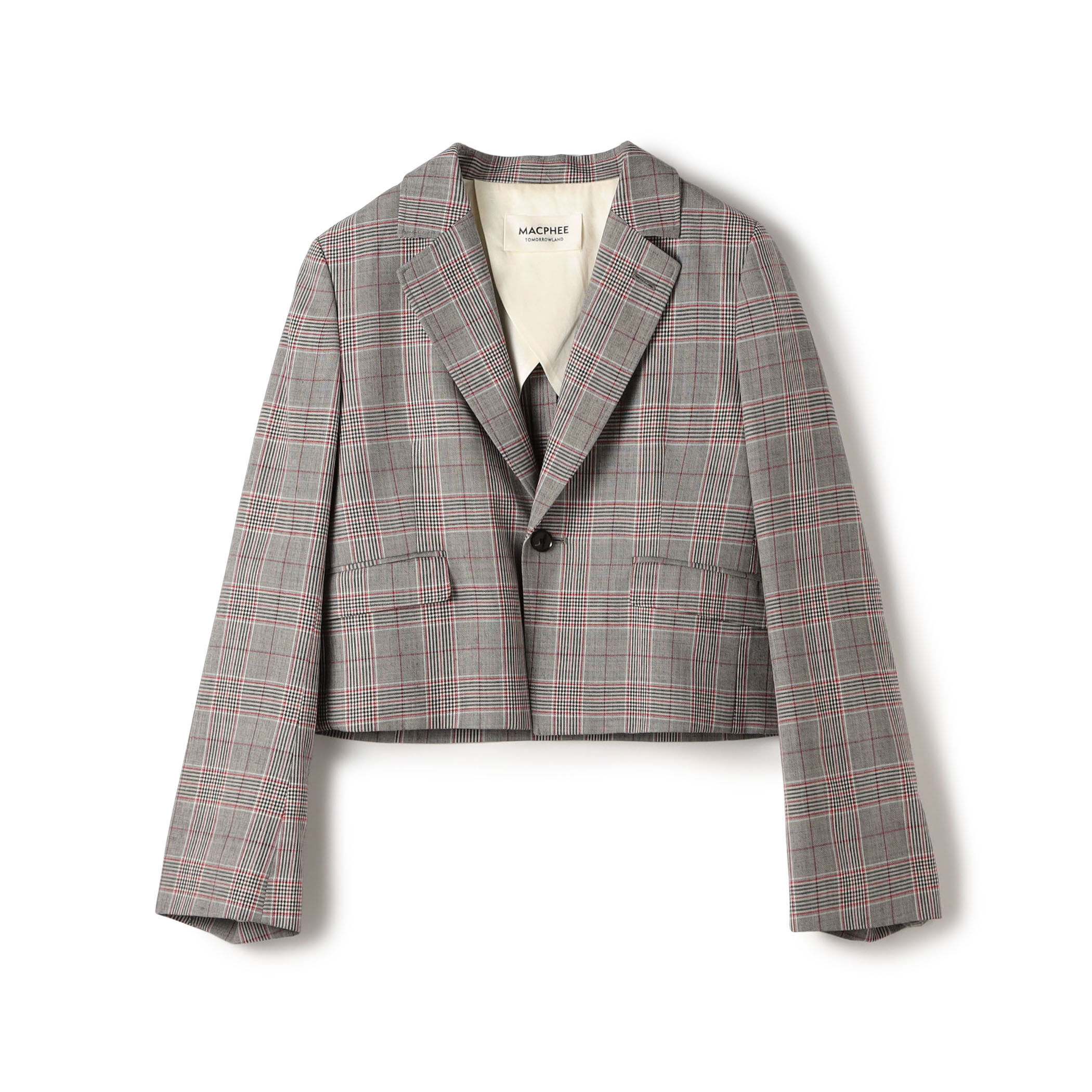 ショールカラージャケット　トゥモローランド　チェック　S〜M相当 TASMANIAN GLEN CHECK ノッチドカラージャケット