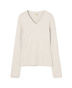 FLORE FLORE JILL コットン VネックロングスリーブTシャツ
