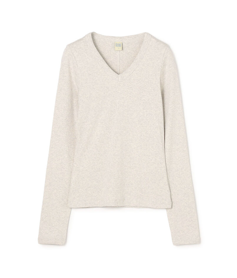 FLORE FLORE JILL コットン VネックロングスリーブTシャツ
