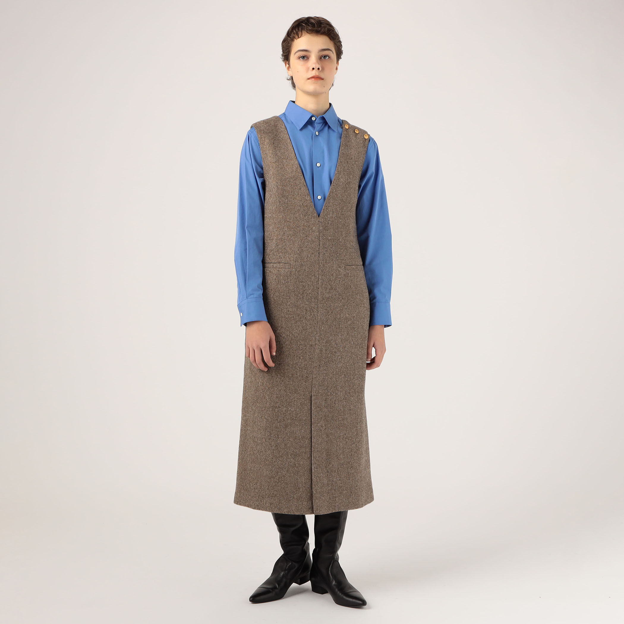 MaisonMargieiaジャンパースカート WEB限定】ツイーディーサージ Vネックジャンパースカート