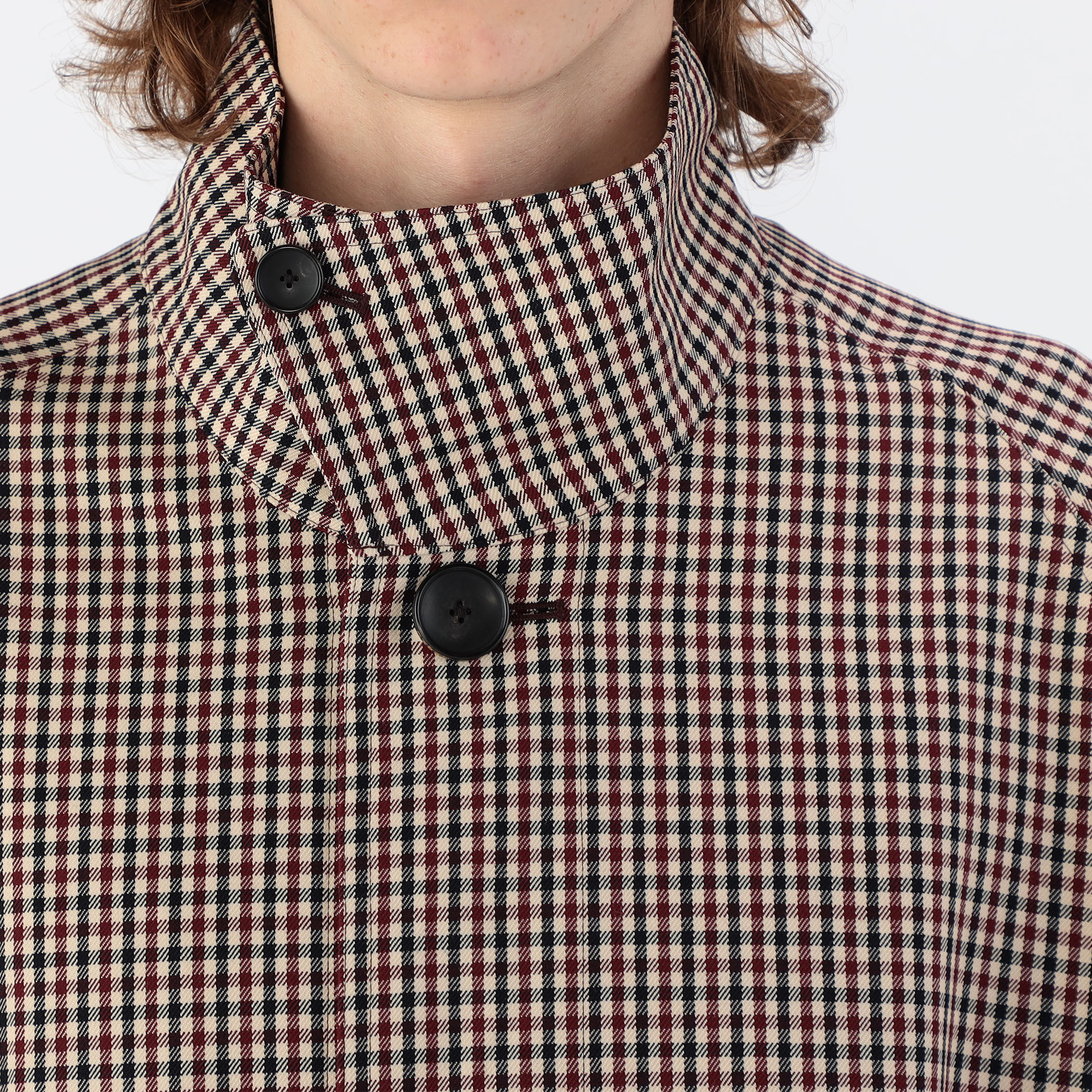 CABaN ウールギャバジン ガンクラブチェックスタンドカラー