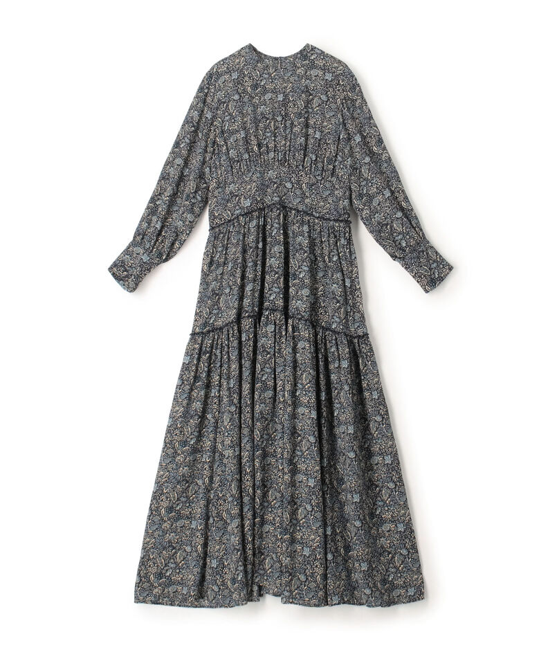 ポリエステルジョーゼットプリント ティアードワンピース