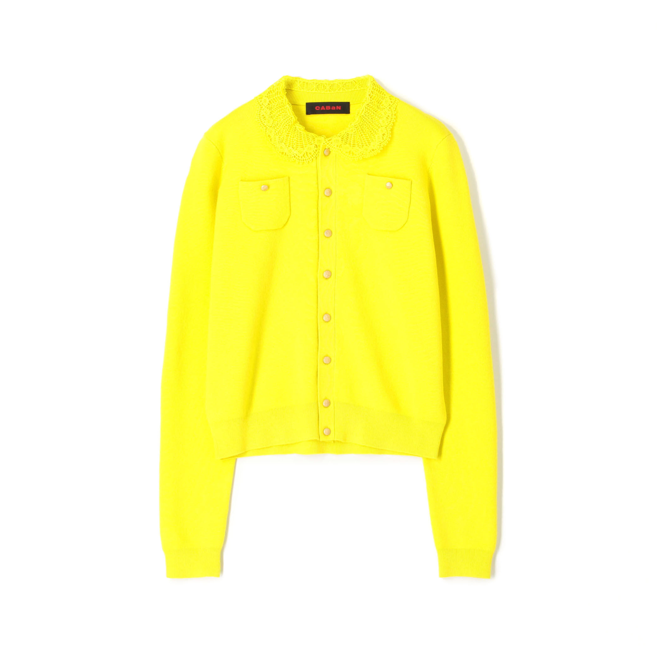 コットンカシミヤ レースコンビポケットカーディガン