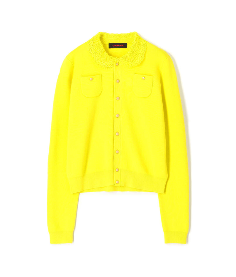 コットンカシミヤ レースコンビポケットカーディガン