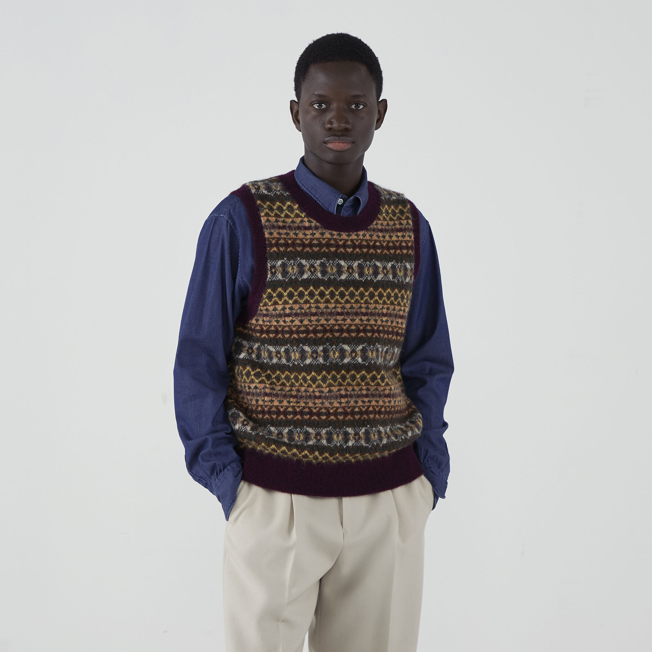 ウールアルパカ フェアアイルジャガード ニットベスト