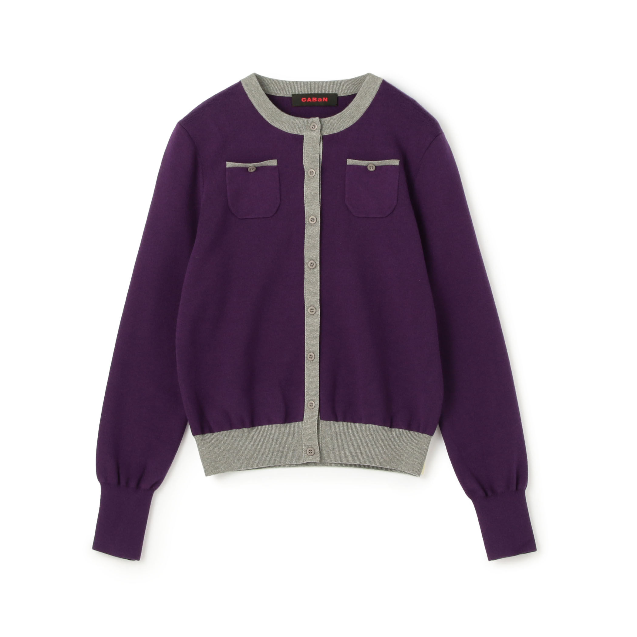 コットンカシミヤ バイカラークルーネックカーディガン