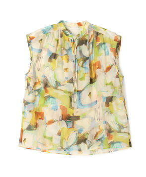 ミラージュフラワープリント ショルダーギャザーブラウス