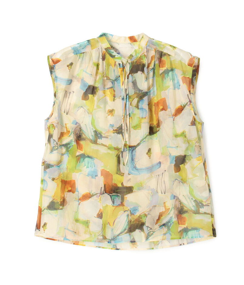 ミラージュフラワープリント ショルダーギャザーブラウス