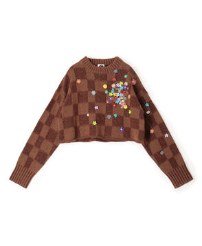 YANYAN PLAITED CHECK SHORT チェック エンブロイダリーニット