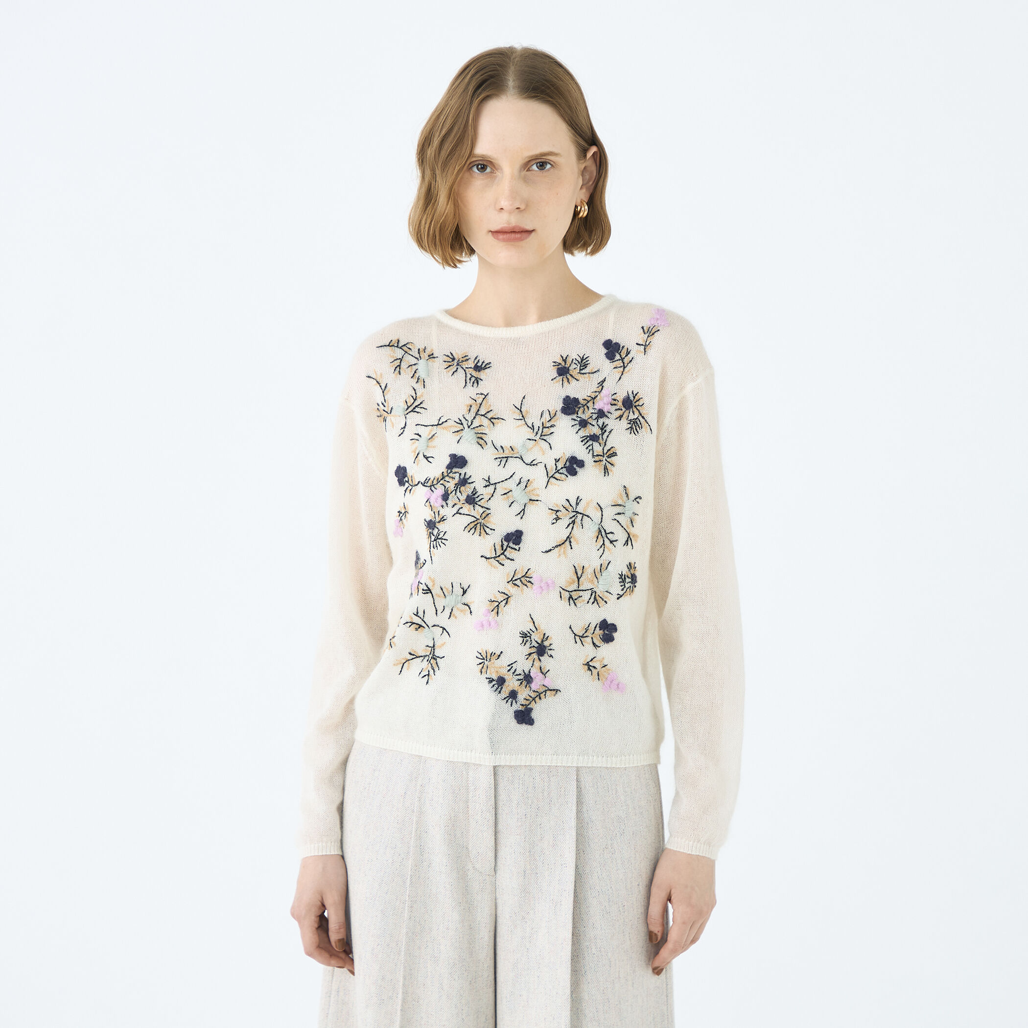 モヘヤナイロンエンブロイダリー クルーネックプルオーバー