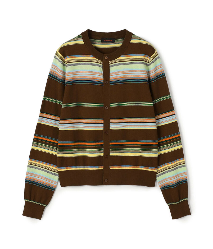 コットンカシミヤマルチボーダー クルーネックカーディガン