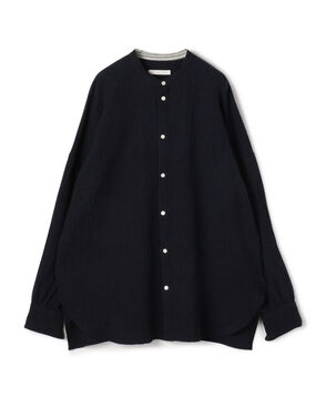 エアリーサッカー スタンドカラーロングシャツ