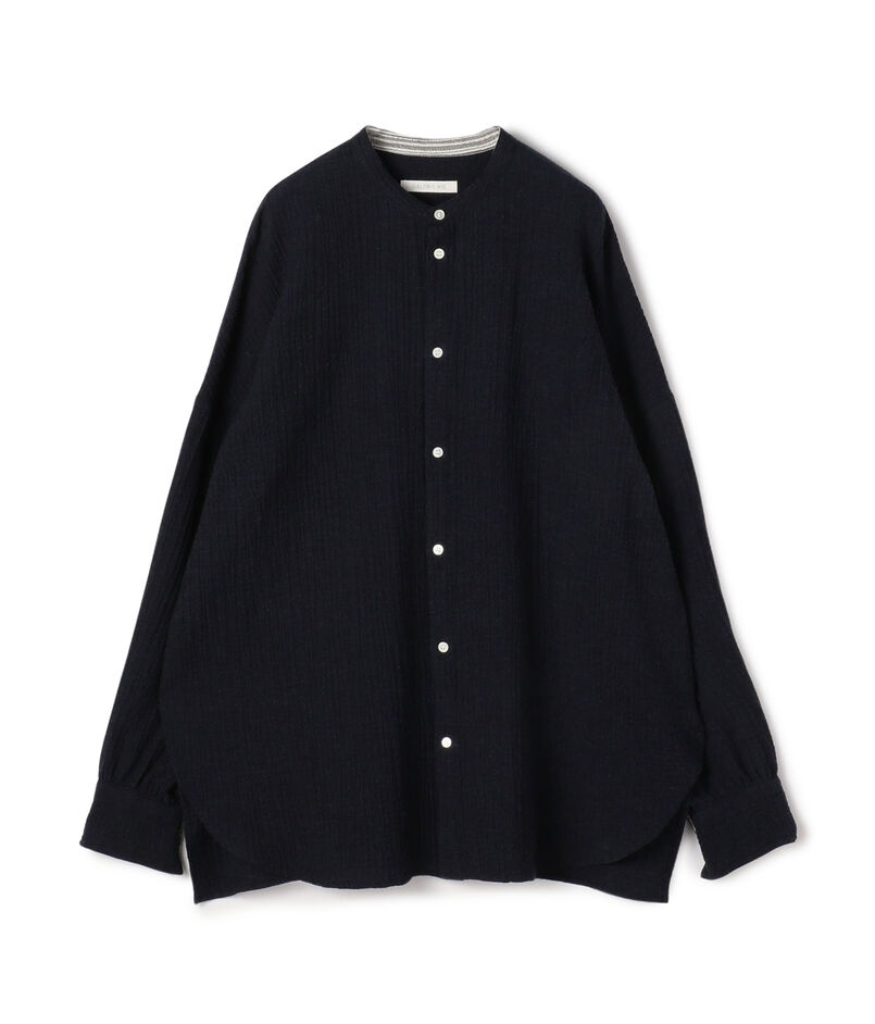 エアリーサッカー スタンドカラーロングシャツ