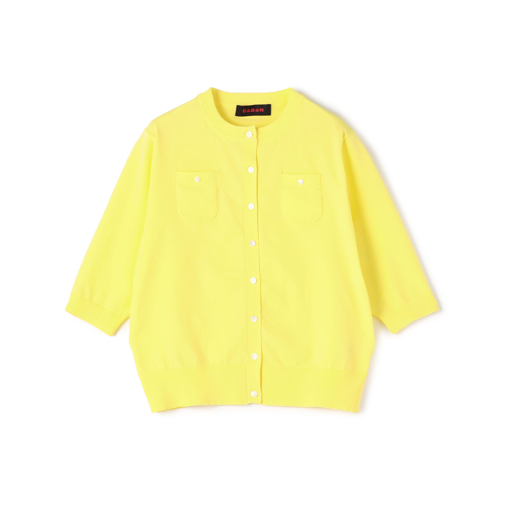 美品 CABaN ポリエステル ハーフスリーブ カーディガン ホワイト ファインポリエステル ハーフスリーブポケットカーディガン