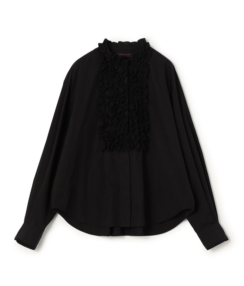 ブラックコンビネーション ラッフルブラウス