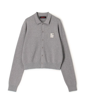 コットンカシミヤ パールロゴポロカーディガン