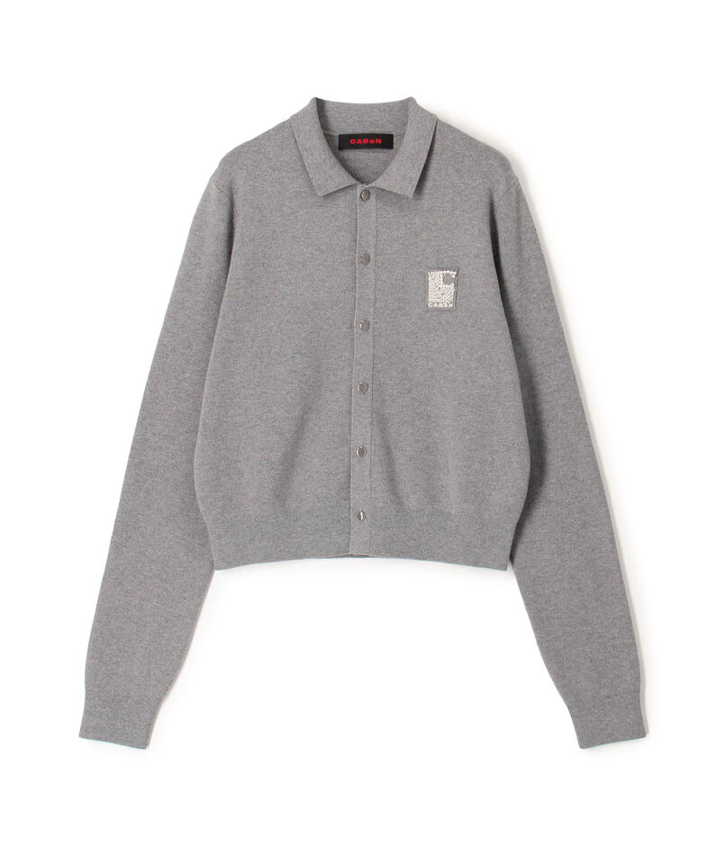 コットンカシミヤ パールロゴポロカーディガン