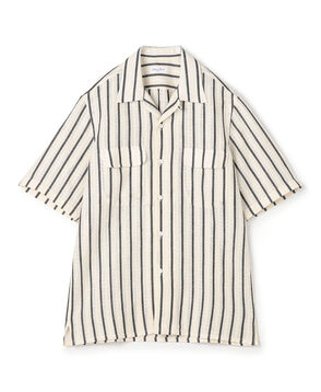 【別注】Salbatore Piccolo BRYAN コットンリネンストライプ オープンカラー ハーフスリーブシャツ