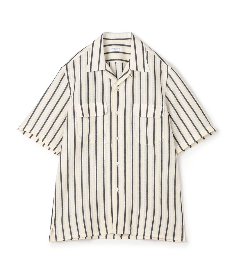 【別注】Salbatore Piccolo BRYAN コットンリネンストライプ オープンカラー ハーフスリーブシャツ