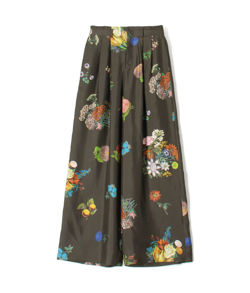 シルク BOUQUETプリント 2タックワイドパンツ