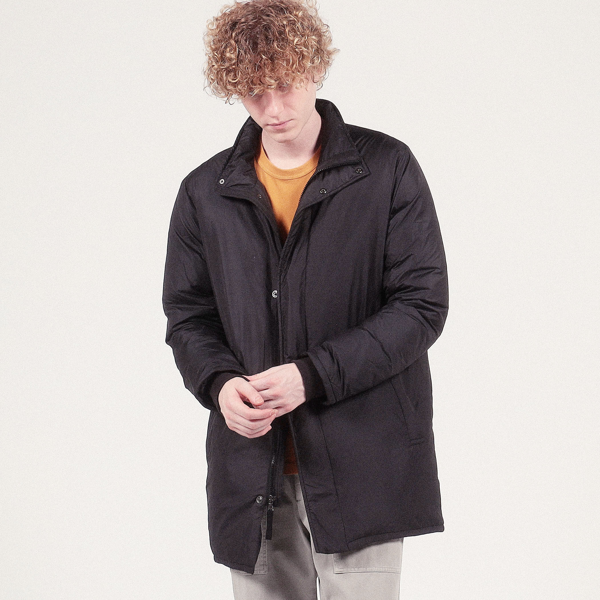 【アメリカ製】James Perse - ガウンコート Interior Checkerboard Knit Car Coat - Black/Anthracite