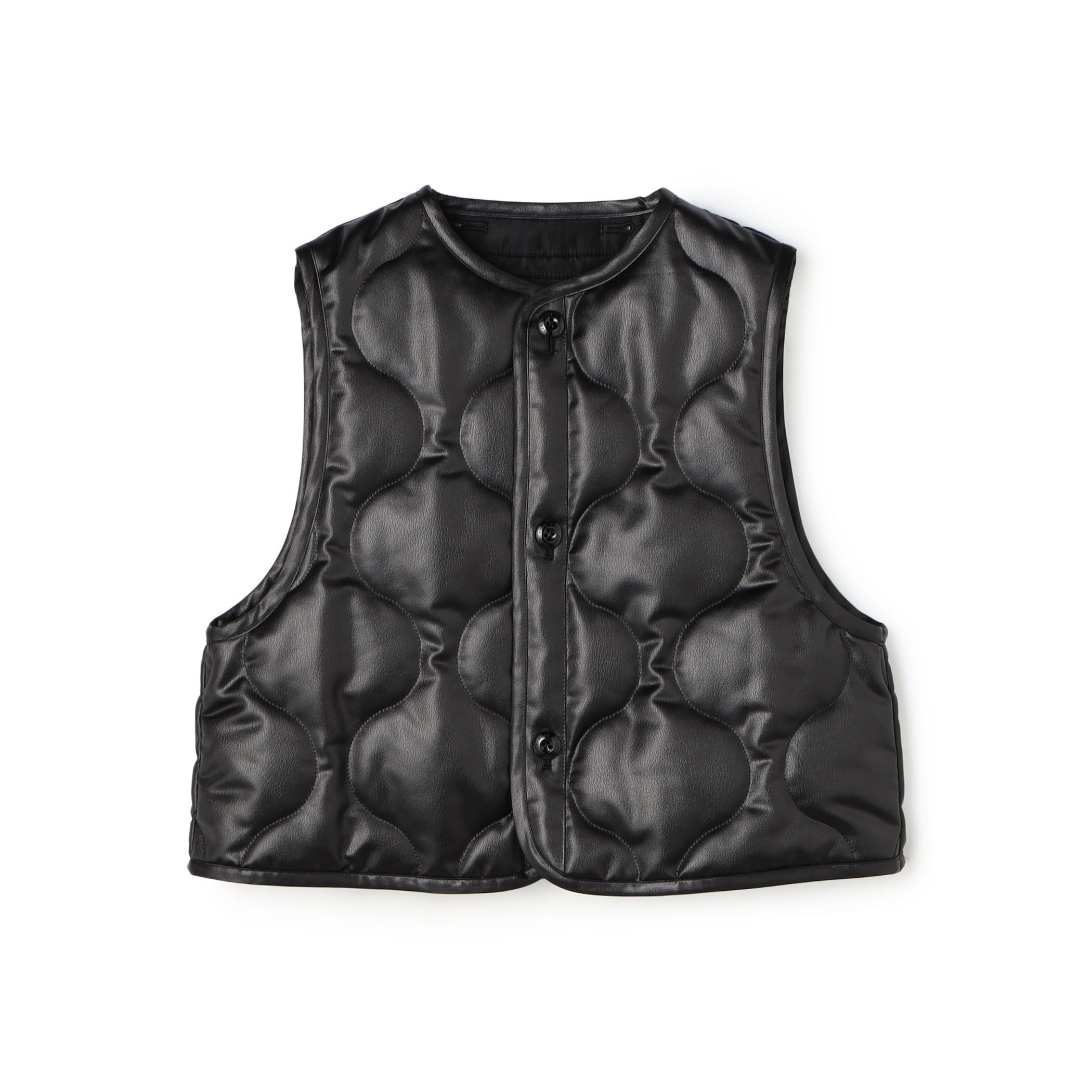 HYKE FAUX LEATHER QUILTED CROPPED VEST フェイクレザー キルトベスト