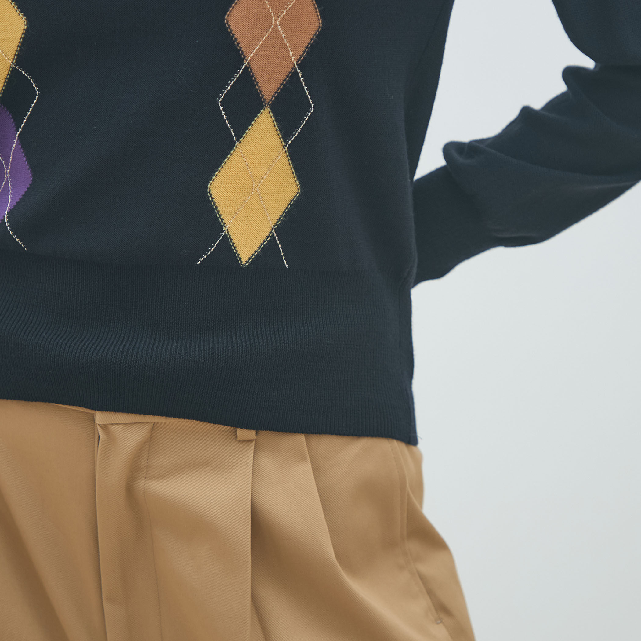 プレーンウールアーガイル クルーネックプルオーバー