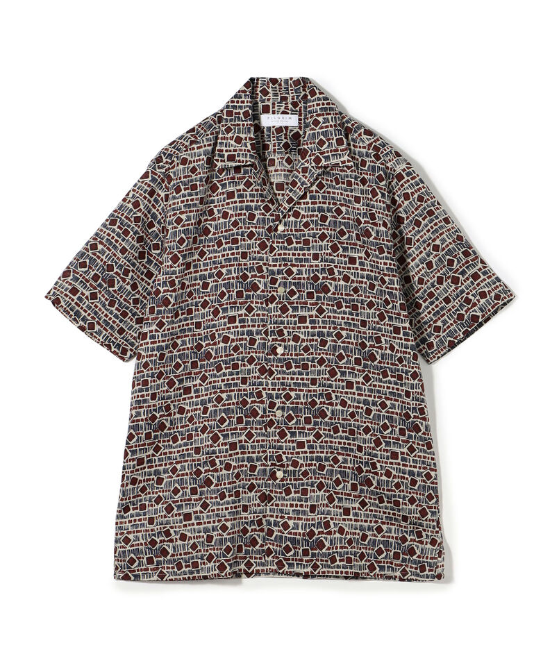 リネン バティック オープンカラーハーフスリーブシャツ