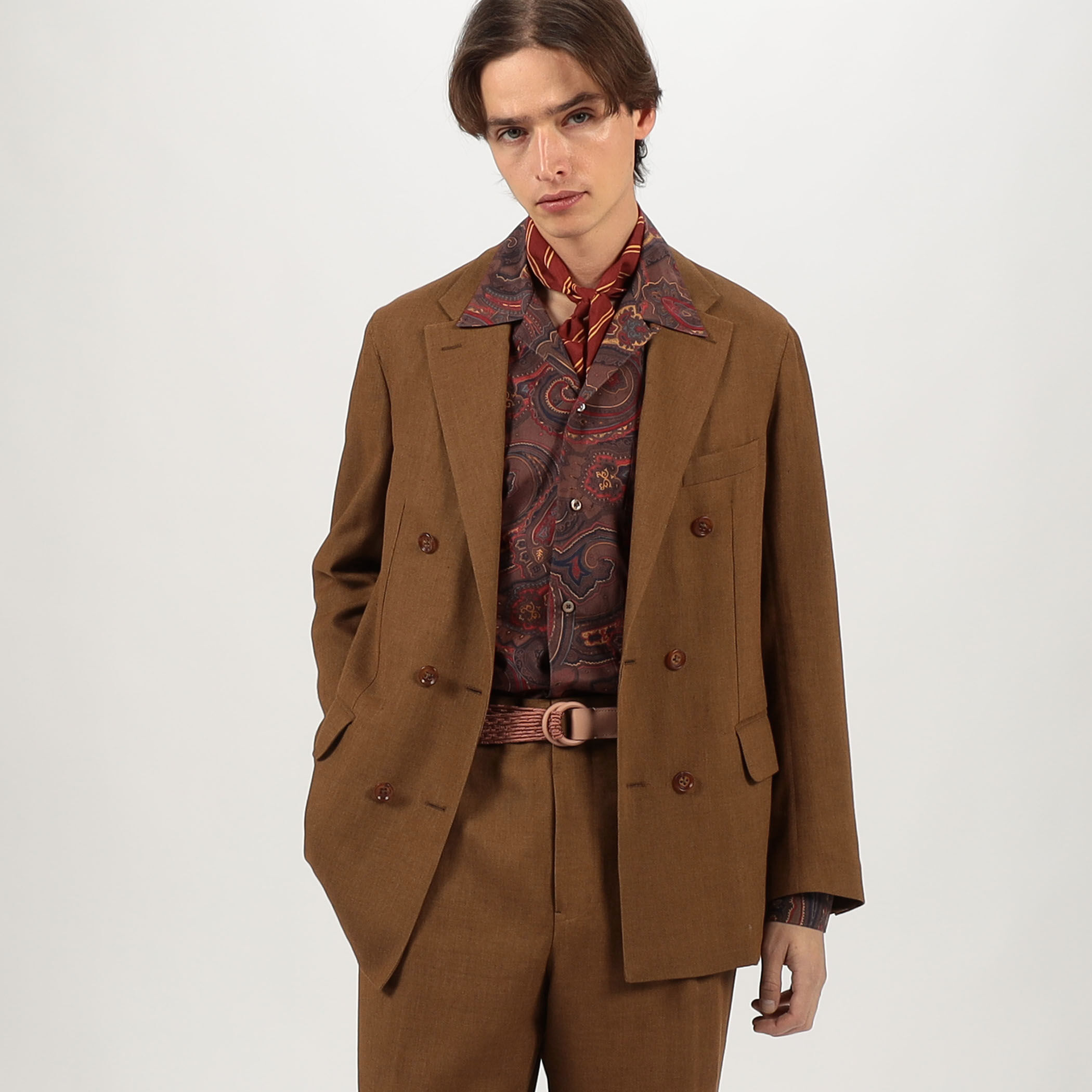 Tashkent新品MPMASSIMO PIOMBOウールリネンジャケット ウールリネンメッシュシャンブレー ダブルブレステッド6Bジャケット