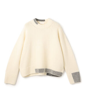 パーシャルストライプ クルーネックプルオーバー