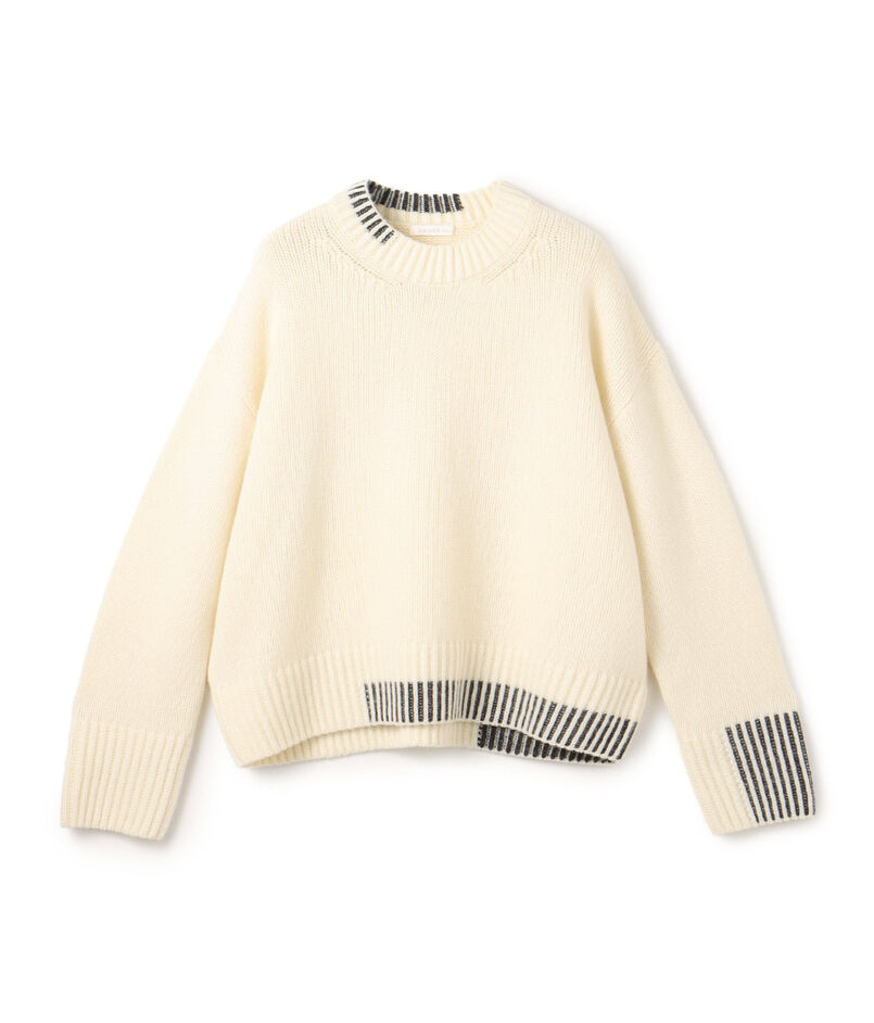 パーシャルストライプ クルーネックプルオーバー