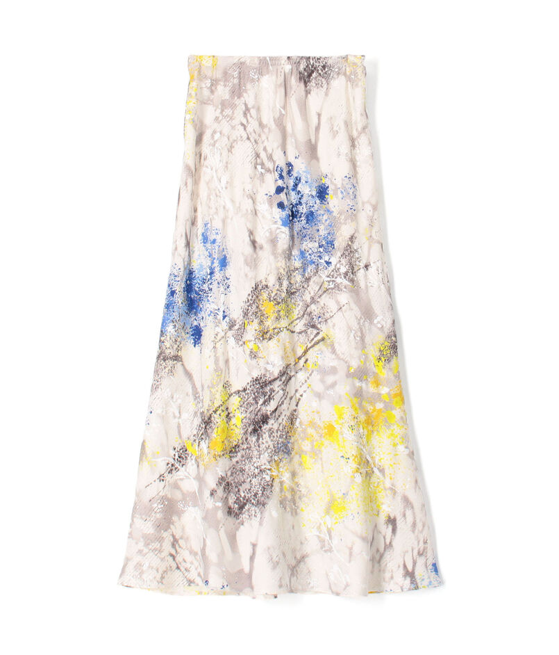 【WEB先行予約】ダプルドシェードアブストラクトプリント セミフレアスカート