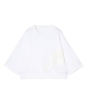 リブコンビフレンチリネンエンブロイダリー クルーネックブラウス