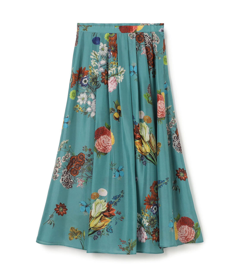 シルク BOUQUETプリント フレアスカート
