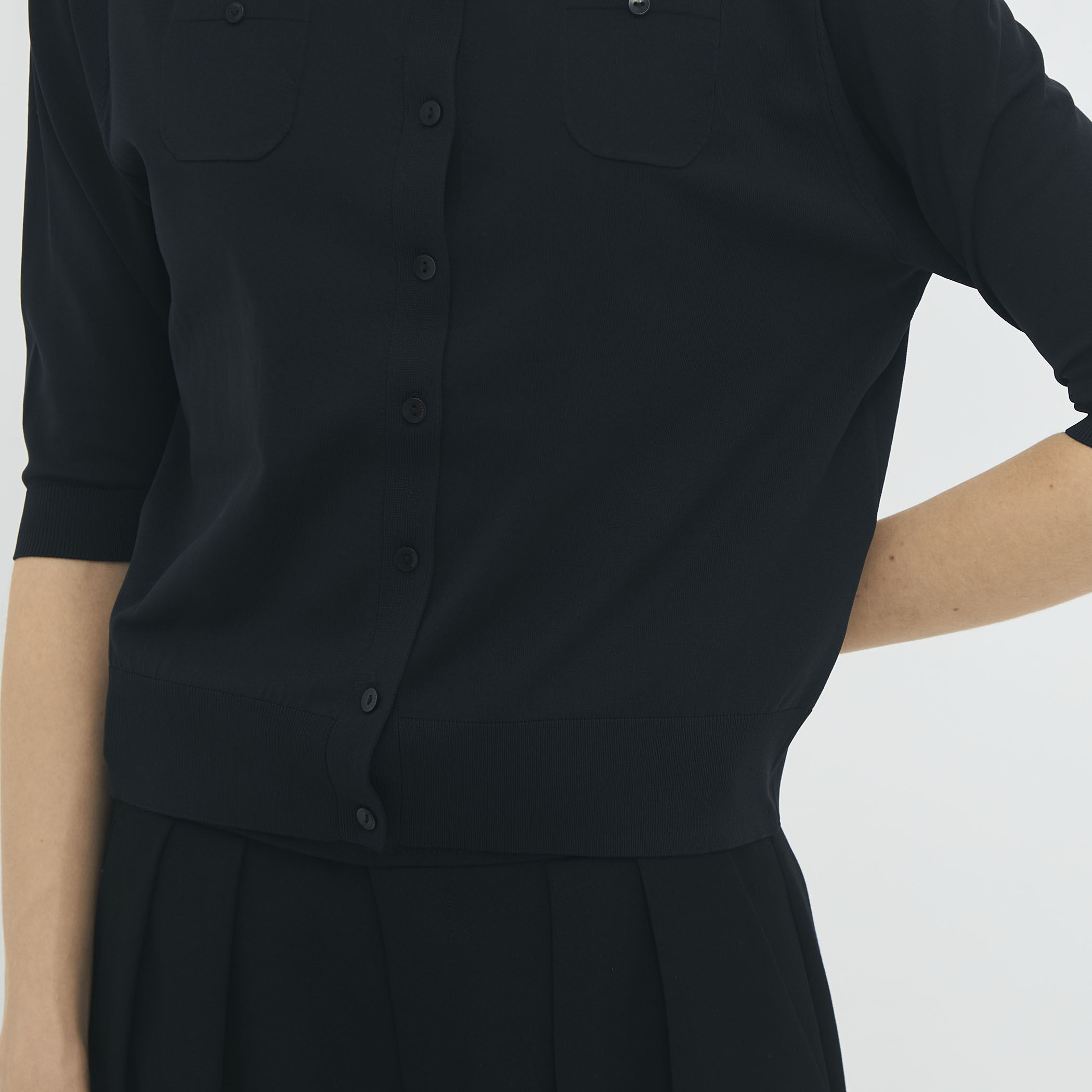 ファインポリエステル ハーフスリーブポケットカーディガン