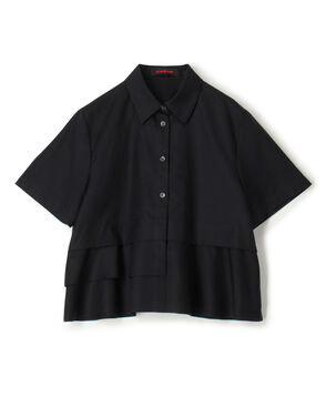 CABaN タイプライターダブルクロス アシンメトリックフリルシャツ