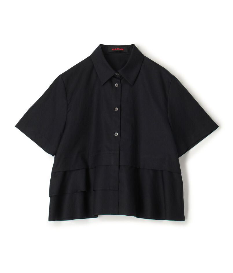 CABaN タイプライターダブルクロス アシンメトリックフリルシャツ
