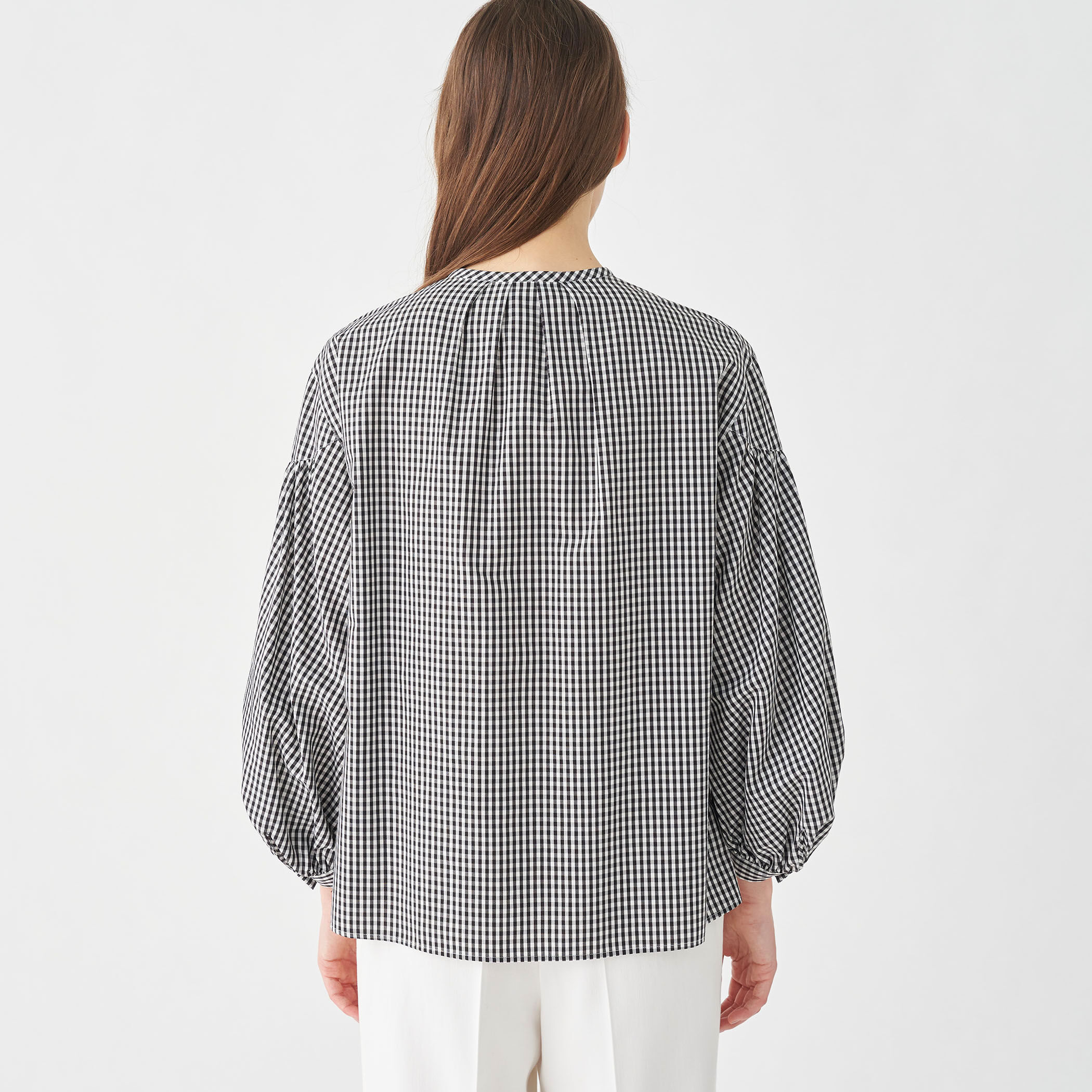 直販廉価■ペロ pero gray check cotton silk shirt シルクシャツ 38/ブラウスジャーナルLUXEinjiriインジリ0920 Mサイズ