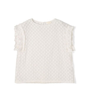 グリッドカットジャカード フリルフレンチブラウス