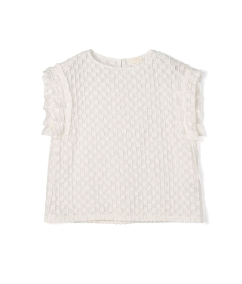 グリッドカットジャカード フリルフレンチブラウス