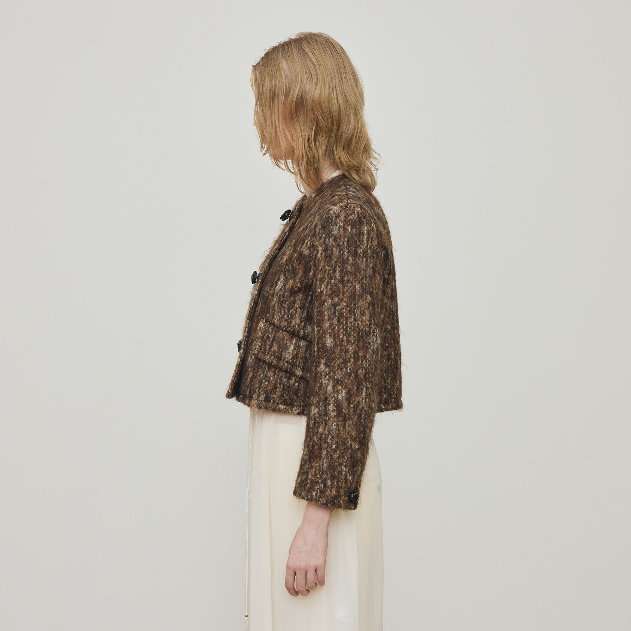ループヤーンツイード ダブルブレスレッド ノーカラージャケット