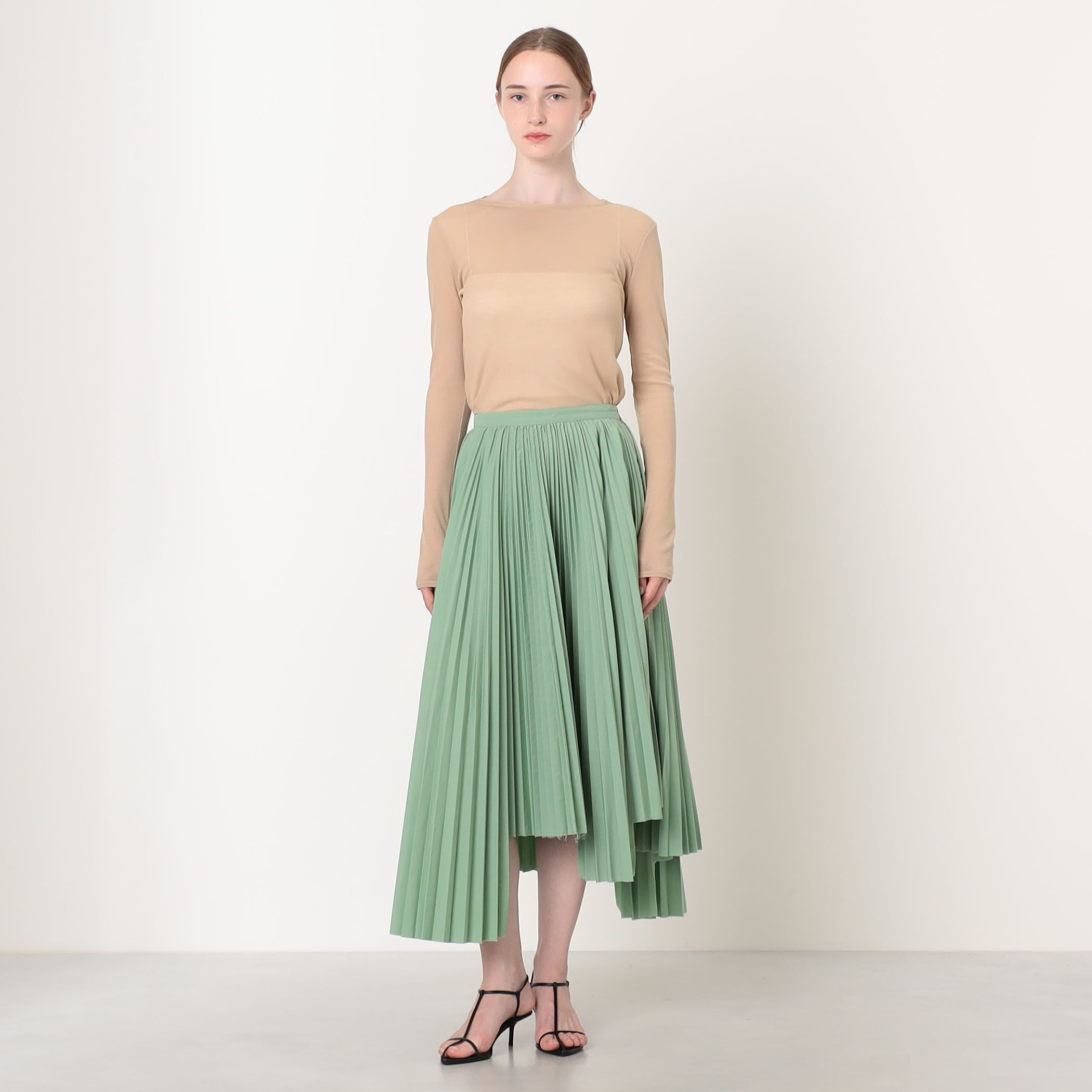 新作 RUFFLOG スカート ミントグリーン プリーツ 冷感 インナー付き PLAN C PLEATED LONG SKIRT アシンメトリー プリーツスカート