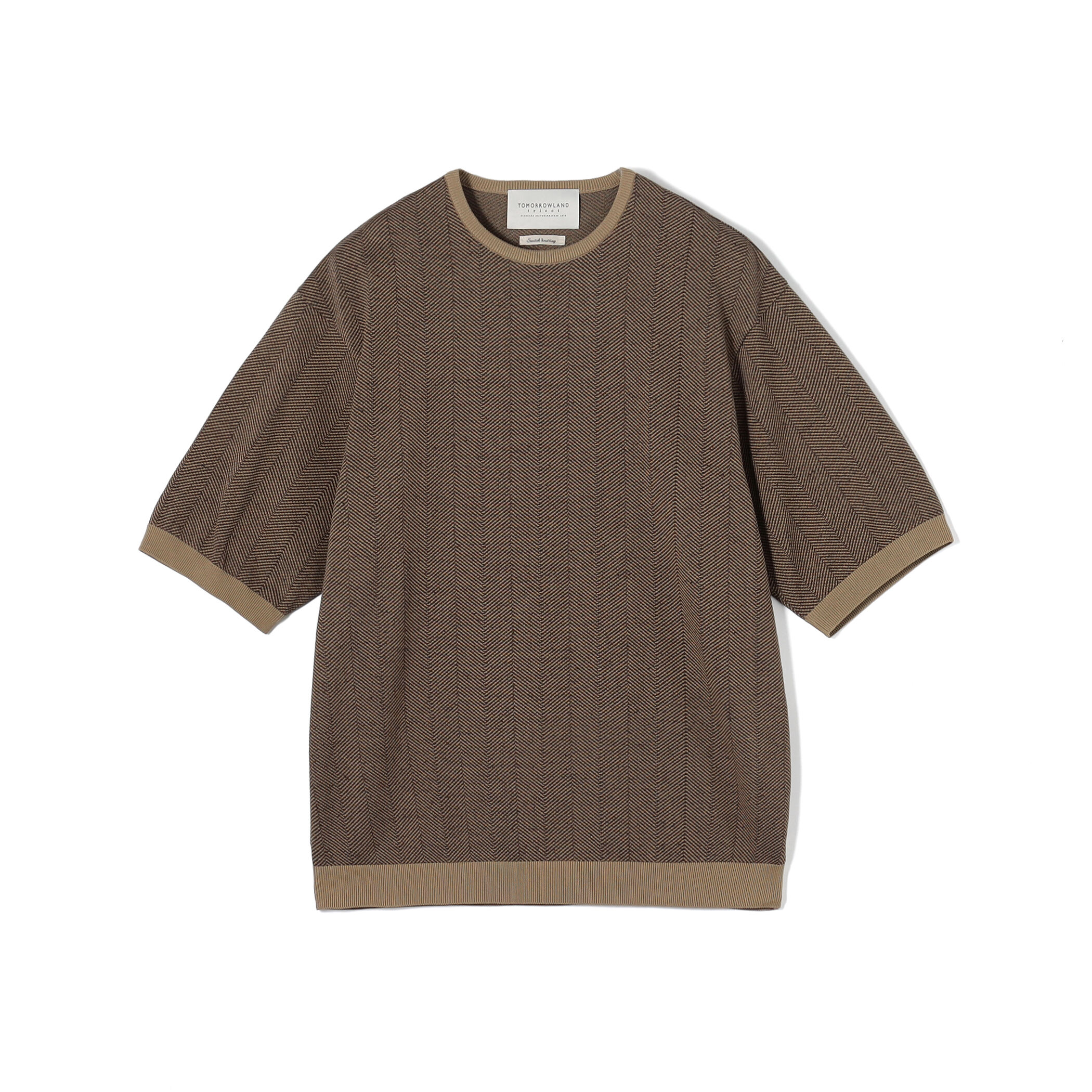 TOMORROWLAND tricot ヘリンボーン柄 コットンハーフスリーブ ニット