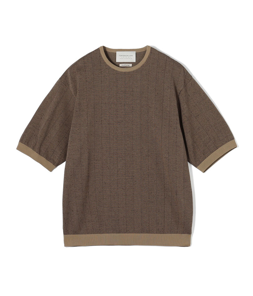TOMORROWLAND tricot ヘリンボーン柄 コットンハーフスリーブ ニット