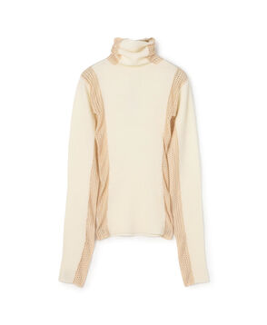 diotima Merino Mesh Stripe メッシュコンビ タートルネックニット