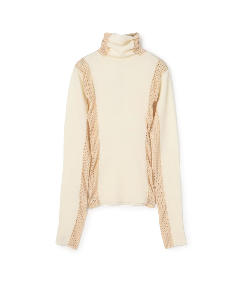 diotima Merino Mesh Stripe メッシュコンビ タートルネックニット