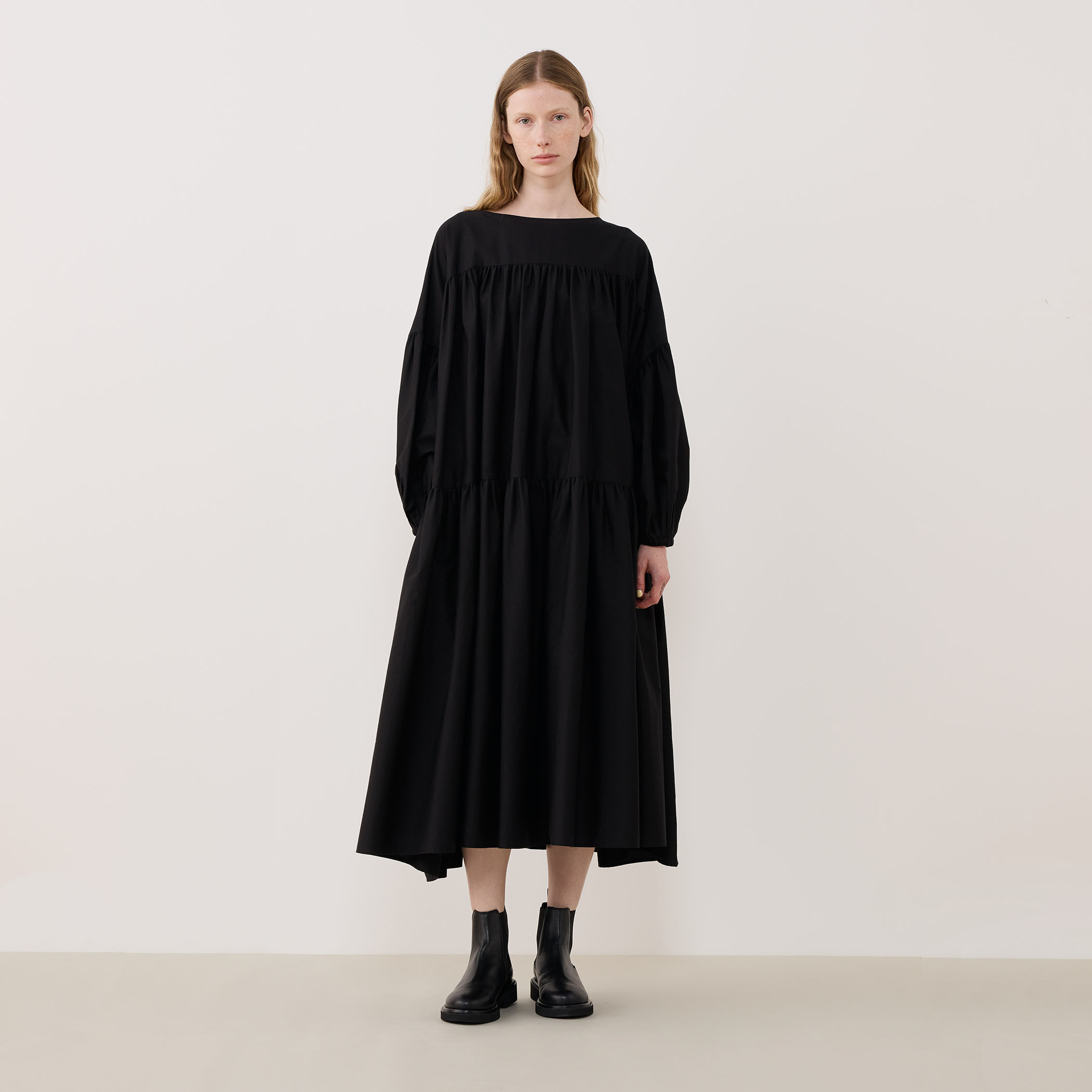 コットンシルクパラシュート ギャザーワイドワンピース