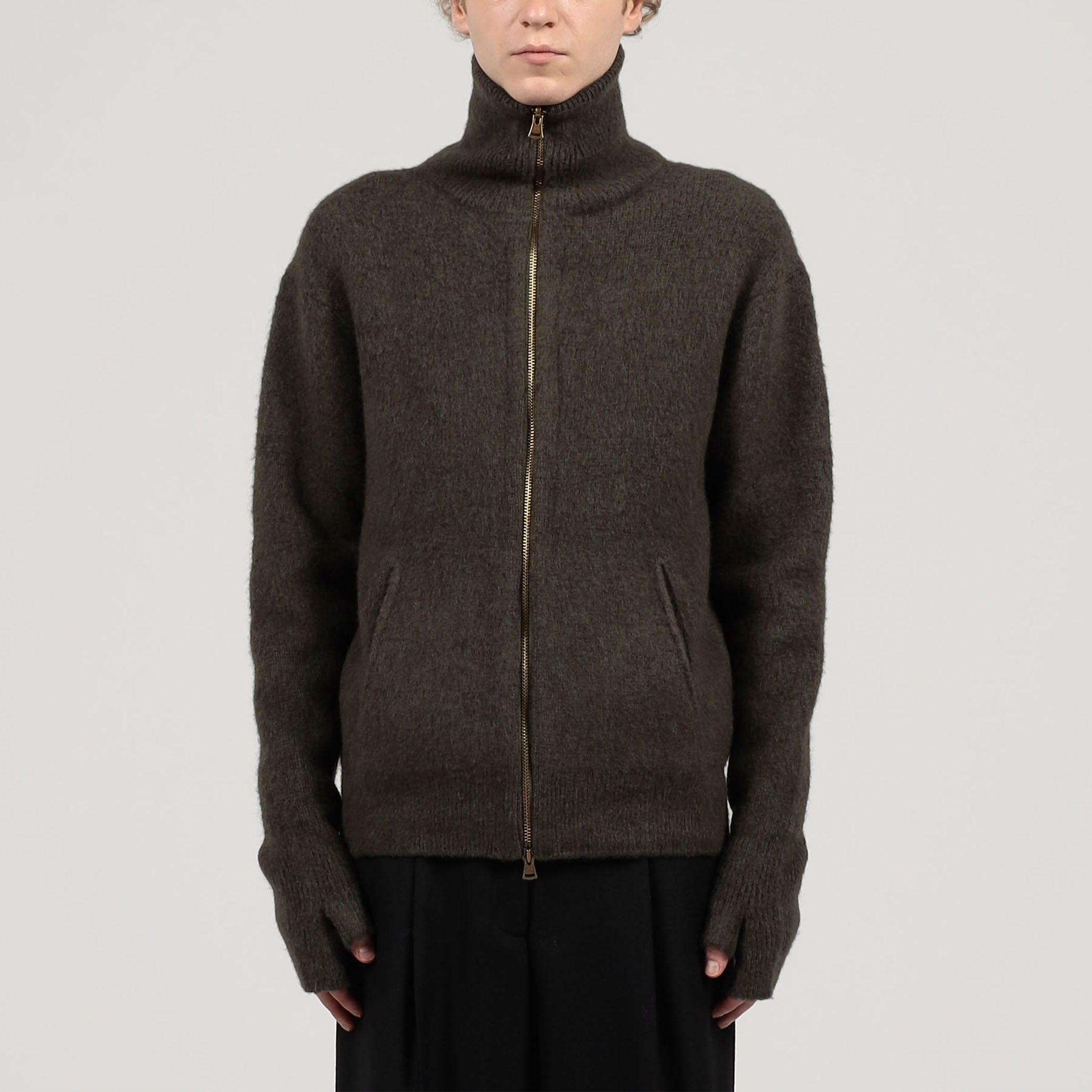 ウール カシミヤ シルク ジップアップ ニットブルゾン