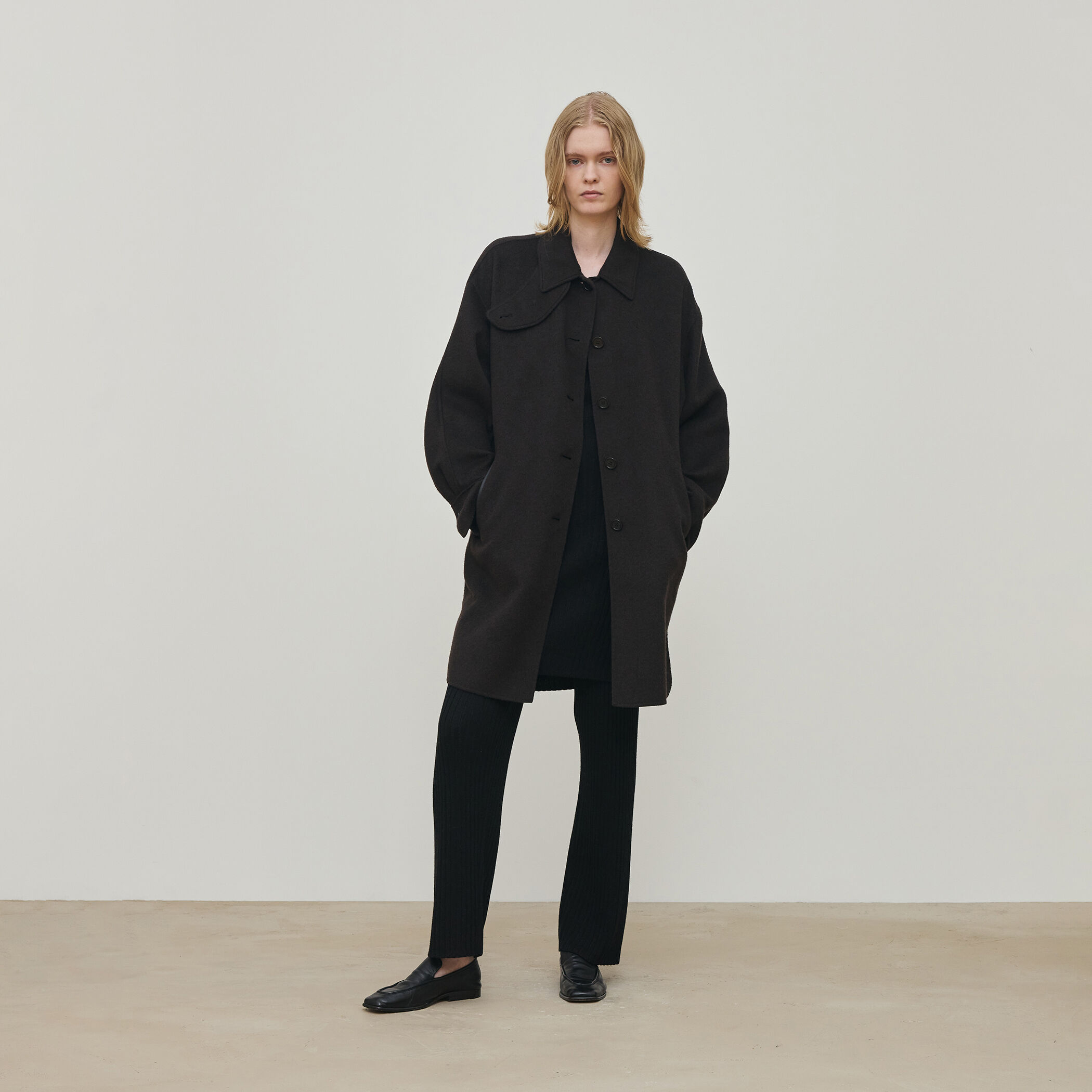 ライトダブルフェイスシャギー チンベルト付きコート