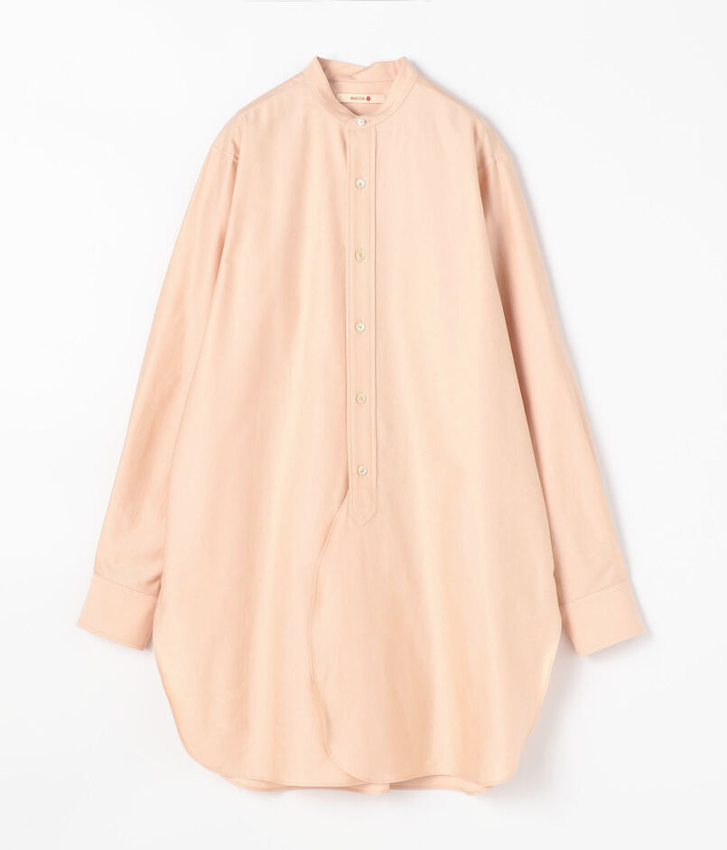 〈MORE10%OFF対象〉■コットンバックサテン スタンドカラーロングシャツ